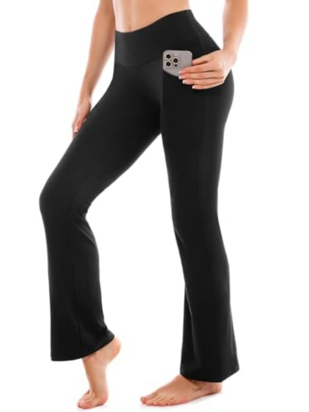 Flare Leggings with Pockets High Waisted Yoga Pants Bell Bottom Workout